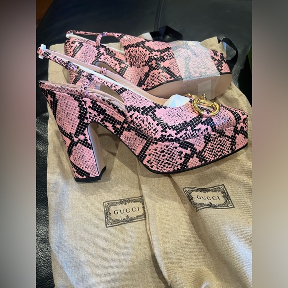 Brand new full set.Gucci python calf print leather,horsebit platform sandals - Picture 3 of 6